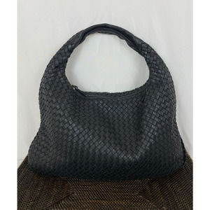 Auth. Bottega Veneta Women's Black Intrecciato Leather Woven Hobo Bag XL Size